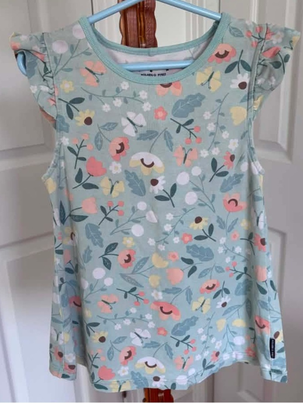 Polarn O Pyret Girls' Floral Ruffle Sleeve Top - Mint